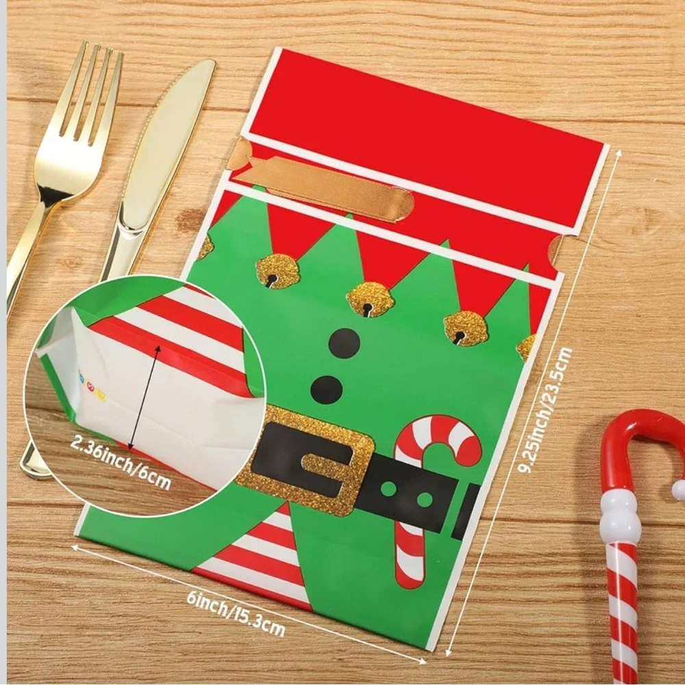 50 Festive Elf Party Favor Bags - Green and Red